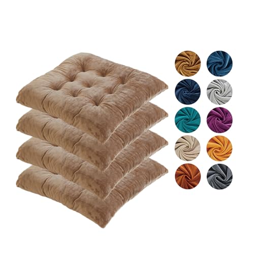 Hixingo 4er Set Stuhlkissen, Sitzkissen Stuhl Dunkelgrün, Stuhlkissen 40x40 Kristall-Samt Sitzkissen Bank Sitzunterlage Innen, Sitzauflagen Chair Cushion für Terrassen (40cm,Kamel) von Hixingo