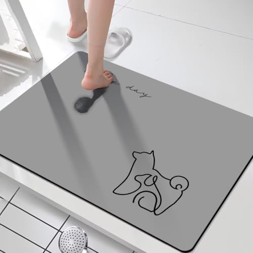 Hixingo Badematte rutschfeste Saugfähige Rechteck Grau Modern Einfach Badezimmermatte Weich Waschbar aus Kieselgur Schnelltrocknende Bodenmatte für Dusche, Badewannen, Küche (Welpe 1,40x60cm) von Hixingo