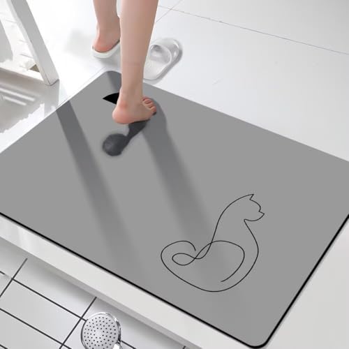 Hixingo Badematte rutschfeste Saugfähige Rechteck Grau Modern Einfach Badezimmermatte Weich Waschbar aus Kieselgur Schnelltrocknende Bodenmatte für Dusche, Badewannen, Küche (Welpe 3,50x80cm) von Hixingo