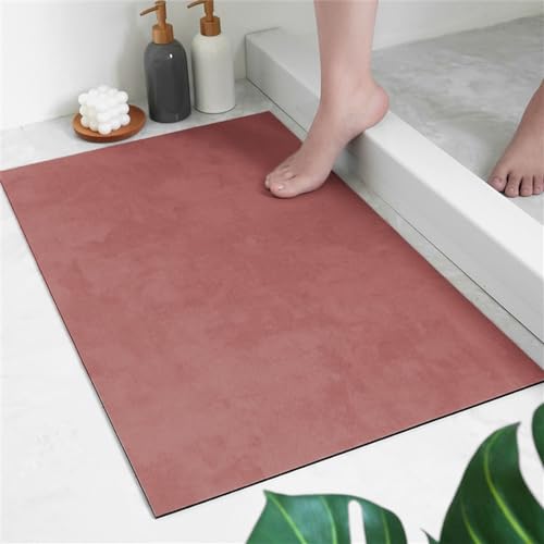 Hixingo Badematte rutschfeste aus Kieselgur, Einfarbig Moderne Waschbar Badvorleger, Saugfähig Badezimmerteppich, Schnelltrocknende Bodenmatte für Dusche, Badewannen, Küche (80x120cm,Rot) von Hixingo