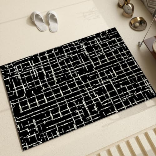 Hixingo Badematte rutschfeste aus Saugfähige Kieselgur, Moderner Stil Badezimmermatte, Weich Waschbar Schnelltrocknende Bodenmatte für Dusche, Badewannen, Küche (Schwarz Luxus 1,40x60cm) von Hixingo