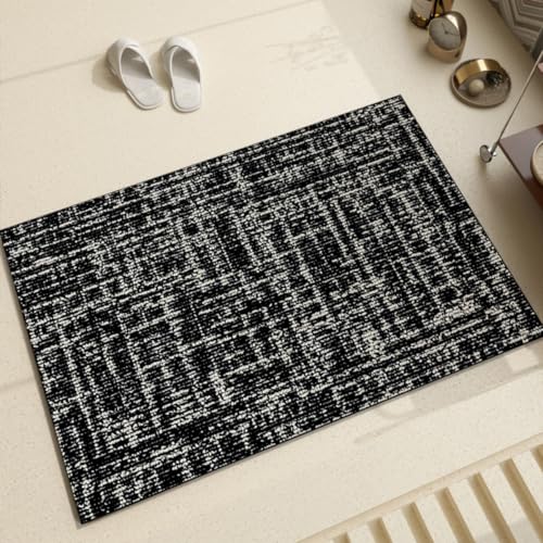 Hixingo Badematte rutschfeste aus Saugfähige Kieselgur, Moderner Stil Badezimmermatte, Weich Waschbar Schnelltrocknende Bodenmatte für Dusche, Badewannen, Küche (Schwarz Luxus 2,60x90cm) von Hixingo