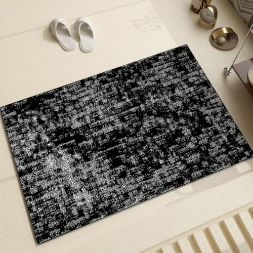 Hixingo Badematte rutschfeste aus Saugfähige Kieselgur, Moderner Stil Badezimmermatte, Weich Waschbar Schnelltrocknende Bodenmatte für Dusche, Badewannen, Küche (Schwarz Luxus 3,45x75cm) von Hixingo
