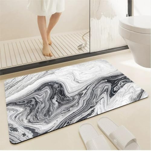 Hixingo Badematte rutschfeste aus Saugfähige Kieselgur, Schlicht Marmormuster Badezimmermatte, Weich Waschbar Schnelltrocknende Bodenmatte für Dusche, Badewannen, Küche (Farbe 1,40x60cm) von Hixingo
