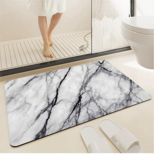 Hixingo Badematte rutschfeste aus Saugfähige Kieselgur, Schlicht Marmormuster Badezimmermatte, Weich Waschbar Schnelltrocknende Bodenmatte für Dusche, Badewannen, Küche (Farbe 4,60x90cm) von Hixingo