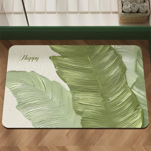 Hixingo Badematte rutschfeste aus Saugfähige Kieselgur, Tropisch Grüne Blätter Badezimmermatte, Weich Waschbar Schnelltrocknende Bodenmatte für Dusche, Badewannen, Küche (Farbe 1,80x120cm) von Hixingo