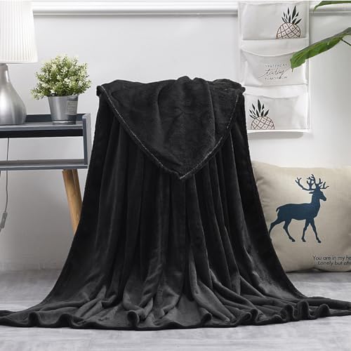 Hixingo Einfarbig Kuscheldecke Fleecedecke Wolldecke, Mikrofaser Sofa Überwurfdecke Kuscheldecke Flauschig Sofadecke, Weich Sofaüberwurf Couchdecke Wohndecke (100x150cm,Schwarz) von Hixingo