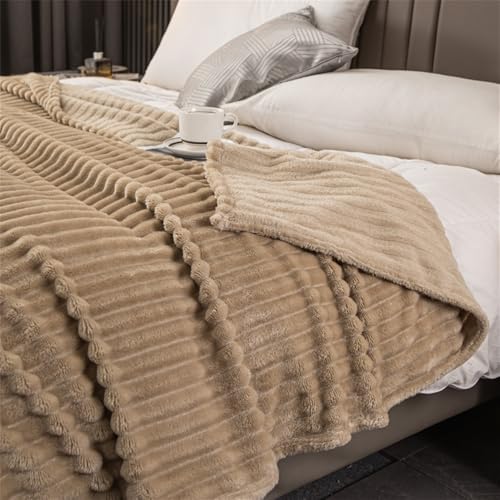 Hixingo Flanelldecke Einfarbig Decke Streifen Kuscheldecke Flauschig Decke Weiche Warme Wohndecke Fleecedecke Winter Bequem Verdickt Couch Decke Sofadecke Bettüberwurf (Kamel,150x200cm) von Hixingo