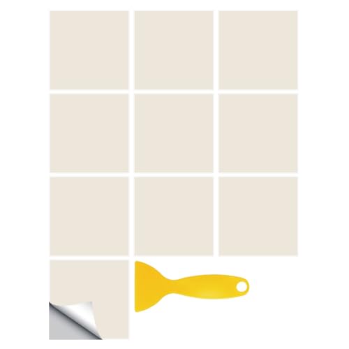 Hixingo Fliesenaufkleber Bad 20 Stück Fliesenfolie Bad PVC Fliesensticker Volltonfarbe Fliesen Selbstklebend Wasserfest Flisenkleibenfolien Klebefliesen Küche (Beige,10x10cm) von Hixingo