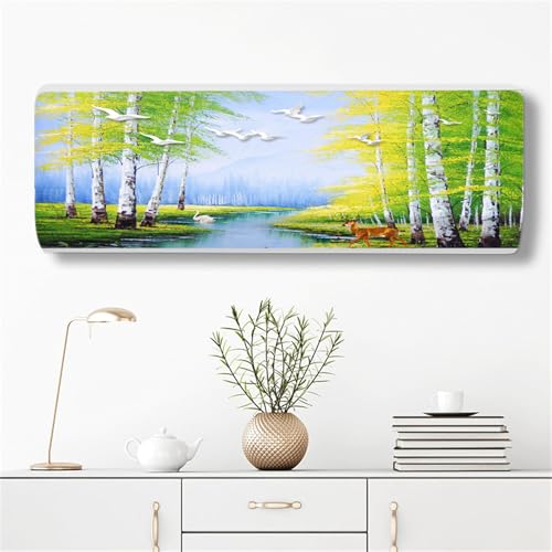 Hixingo Hängende Klimaanlage Abdeckung, 3D Elch Muster Klimaanlage Abdeckung Innengerät Staubschutzhülle Elastisch Klimaanlagenabdeckung Klimaanlage Schutzhülle (Wald,L 77-82cm) von Hixingo