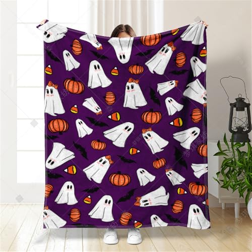 Hixingo Halloween Decke Kuscheldecke Gemütliche Weiche Decke Flanelldecke Flauschig Wohndecke mit Halloween Ghost Kürbis Druck, als Sofadecke Bettüberwurf - Halloween Deko (Lila 2,150x200cm) von Hixingo