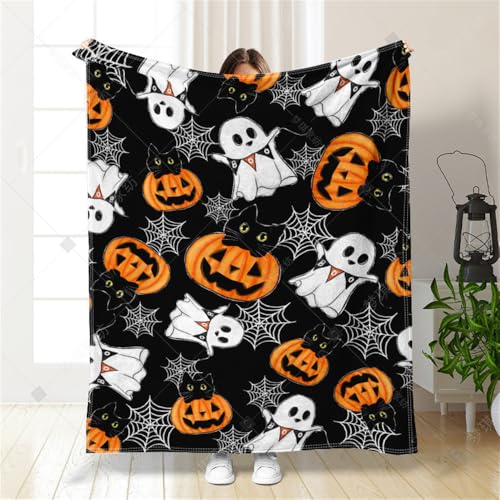 Hixingo Halloween Decke Kuscheldecke Gemütliche Weiche Decke Flanelldecke Flauschig Wohndecke mit Halloween Ghost Kürbis Druck, als Sofadecke Bettüberwurf - Halloween Deko (Schwarz,100x150cm) von Hixingo