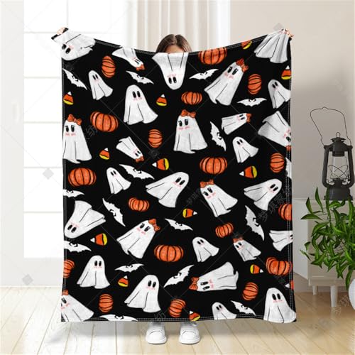 Hixingo Halloween Decke Kuscheldecke Gemütliche Weiche Decke Flanelldecke Flauschig Wohndecke mit Halloween Ghost Kürbis Druck, als Sofadecke Bettüberwurf - Halloween Deko (Schwarz 1,150x200cm) von Hixingo