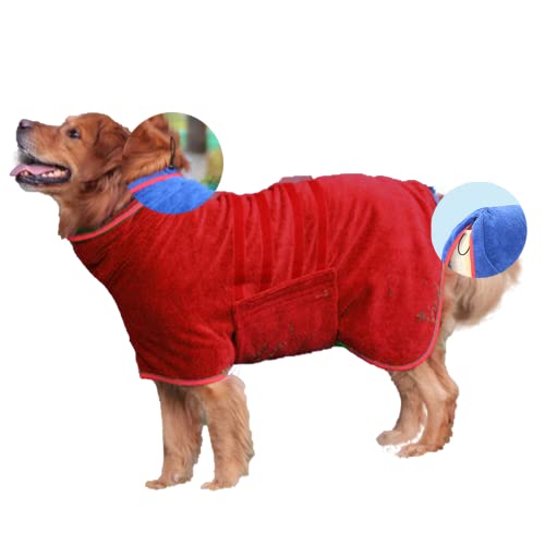 Hixingo Hundebademantel Mittelgroße Hunde, Hundehandtuch Extra Saugfähig Mikrofaser Badetuch mit Klettverschluss Verstellbar Haustier Handtuch für Kleine, Hunde Große und Katzen (Rot,XL-60cm Back) von Hixingo