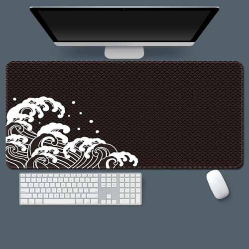 Hixingo Japanische Landschaft Mauspad XXL/XL/L, Gaming Mauspad, Mauspad mit Anti-Rutsch Gummiboden, Vernähte Kanten Mousepad, Mouse Pad für Büro, Zuhause (600 * 300 * 3mm,Wellen) von Hixingo