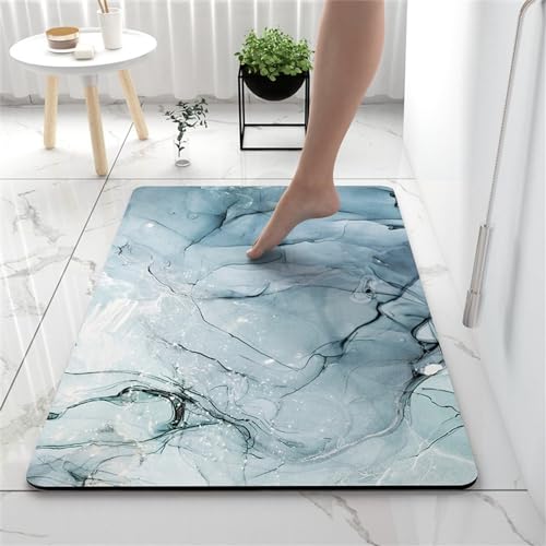 Hixingo Kieselgur Badematte rutschfeste Modern Marmor Badvorleger Absorbierender Badezimmerteppich, Waschbar Schnelltrocknende Bodenmatte für Dusche, Badewannen, Küche (60x90cm,Hellgrün) von Hixingo
