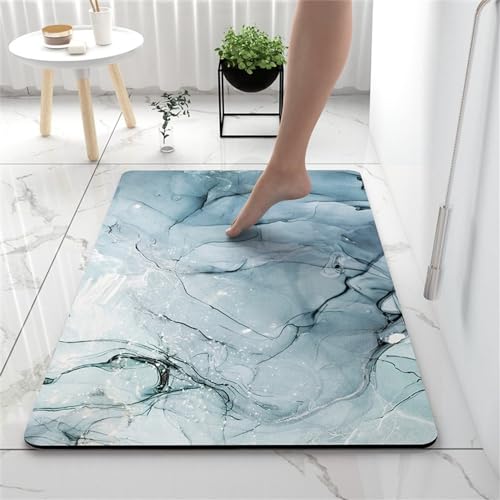 Hixingo Kieselgur Badematte rutschfeste Modern Marmor Badvorleger Absorbierender Badezimmerteppich, Waschbar Schnelltrocknende Bodenmatte für Dusche, Badewannen, Küche (80x120cm,Hellgrün) von Hixingo