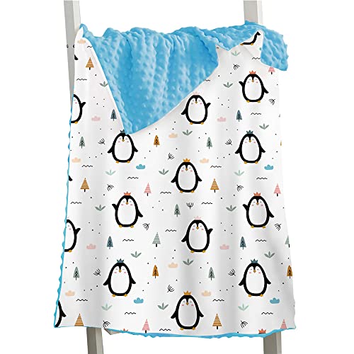 Hixingo Kinderdecke Kuscheldecke Wohndecke, Tierdruck Weiche Warm Minky Gepunktete Decke Krabbeldecke Doppelseitige Blanket für Mädchen und Junge (Pinguin 1,150x110cm) von Hixingo