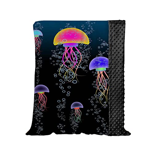 Hixingo Kinderdecke Kuscheldecke Wohndecke mit 3D-Meereswelt-Druck, Weiche Warm Minky Gepunktete Decke Krabbeldecke Doppelseitige Blanket für Mädchen und Junge (Gradientenqualle,150x200cm) von Hixingo