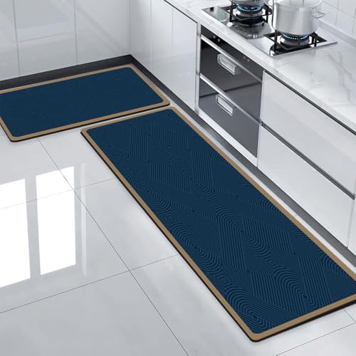 Hixingo Küche Teppich Abwaschbar, rutschfest Kieselgur Küchenläufer Schnelltrocknend Küchenteppich Absorbierend Teppich Läufer Küchenmatte Schmutzfangmatte (Navyblau,50x80cm) von Hixingo