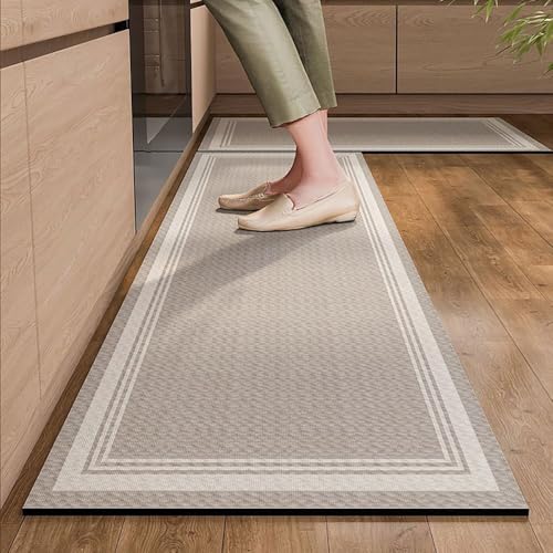 Hixingo Küche Teppich rutschfest, Abwaschbar Kieselgur Küchenläufer Schnelltrocknend Küchenteppich Absorbierend Teppich Läufer Küchenmatte Schmutzfangmatte (50x80cm,hellgrau) von Hixingo