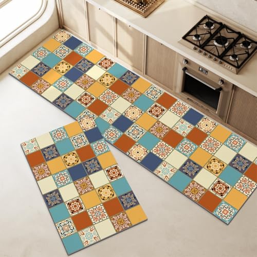 Hixingo Küche Teppich rutschfest, Böhmischer Stil Abwaschbar Kieselgur Küchenläufer, Schnelltrocknend Küchenteppich Absorbierend Teppich Läufer Küchenmatte (Gelb,60x180cm) von Hixingo