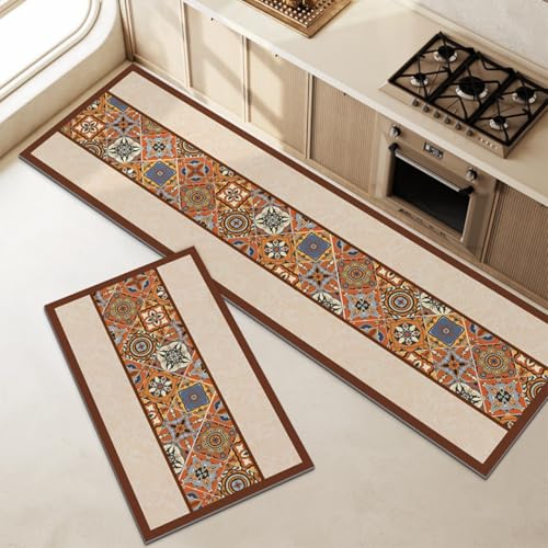 Hixingo Küche Teppich rutschfest, Boho Abwaschbar Kieselgur Küchenläufer, Schnelltrocknend Küchenteppich Absorbierend Teppich Läufer Küchenmatte (Kaffee,60x90cm) von Hixingo