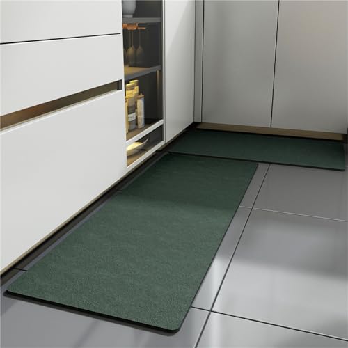 Hixingo Küche Teppich rutschfest, Kieselgur Küchenläufer Schnelltrocknend Küchenteppich Absorbierend Teppich Läufer Solide Farbe Modern Küchenmatte Abwaschbar (45x180cm,Grün) von Hixingo