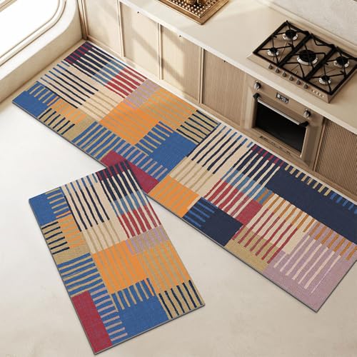Hixingo Küche Teppich rutschfest, Retro Abwaschbar Kieselgur Küchenläufer, Schnelltrocknend Küchenteppich Absorbierend Teppich Läufer Küchenmatte (Stil 4,40x120cm) von Hixingo
