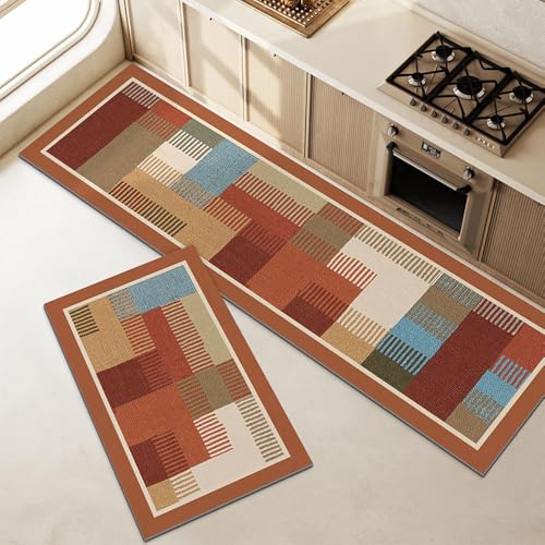 Hixingo Küche Teppich rutschfest, Retro Abwaschbar Kieselgur Küchenläufer, Schnelltrocknend Küchenteppich Absorbierend Teppich Läufer Küchenmatte (Stil 5,50x80cm) von Hixingo