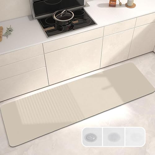 Hixingo Küche Teppich rutschfest Kieselgur Küchenläufer Schnelltrocknend Abwaschbar Küchenteppich Absorbierend Teppich Läufer Küchenmatte Schmutzfangmatte (50x80cm,Beige) von Hixingo