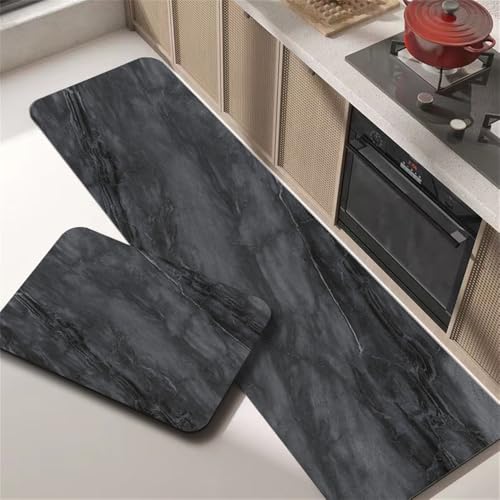 Hixingo Küche Teppich rutschfest Kieselgur Küchenläufer Schnelltrocknend Küchenteppich Absorbierend Läufer Teppich Modern Marmor Küchenmatte Schmutzfangmatte (Anthrazit,40X120cm) von Hixingo