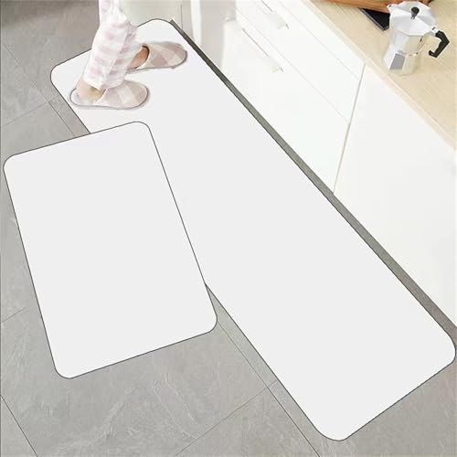 Hixingo Küche Teppich rutschfest Kieselgur Küchenläufer Schnelltrocknend Küchenteppich Einfarbig Absorbierend Läufer Teppich Modern Küchenmatte Schmutzfangmatte (50x80cm,Weiß) von Hixingo