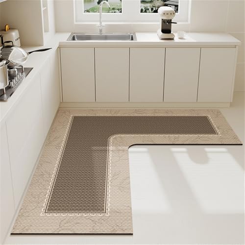 Hixingo Küche Teppich rutschfest Kieselgur L-förmig Küchenläufer Schnelltrocknend Küchenteppich Absorbierend Läufer Teppich Modern Abwaschbar Küchenmatte Schmutzfangmatte (100x45cm,Vintage-Blume) von Hixingo
