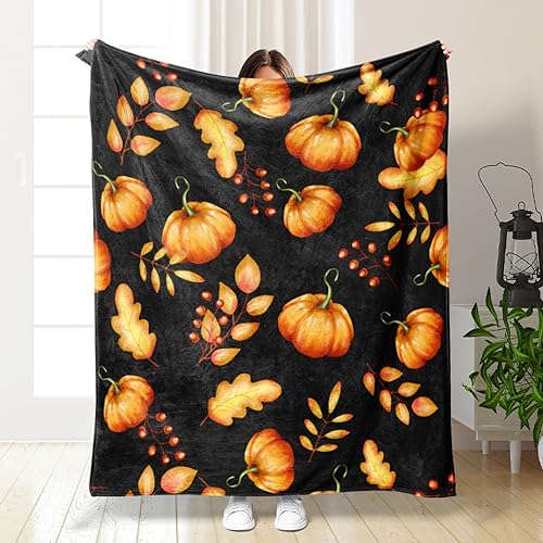 Hixingo Kürbis Kuscheldecke Fleecedecke Wolldecke, Mikrofaser Sofa Überwurfdecke Kuscheldecke Flauschig Sofadecke, Weich Sofaüberwurf Couchdecke Wohndecke (70x100cm,Gold Kürbis) von Hixingo