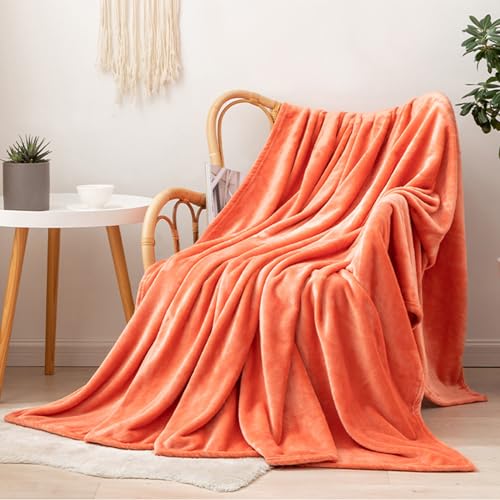 Hixingo Kuscheldecke Flanell-Decke, Mikrofaser Sofa Überwurfdecke Kuscheldecke Flauschig Sofadecke, Weich Sofaüberwurf Couchdecke Farbenfroh (150x200cm,Orange) von Hixingo