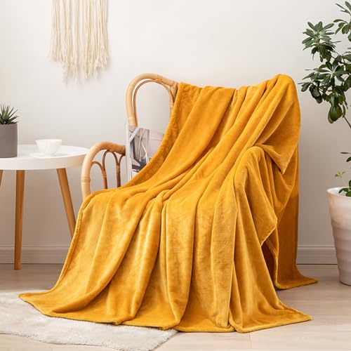 Hixingo Kuscheldecke Flanell-Decke, Mikrofaser Sofa Überwurfdecke Kuscheldecke Flauschig Sofadecke, Weich Sofaüberwurf Couchdecke Farbenfroh (70x100cm,Gold) von Hixingo