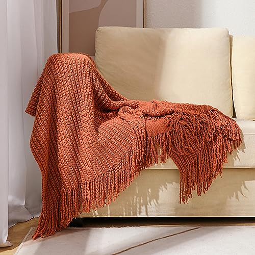 Hixingo Kuscheldecke Fleecedecke Gestrickte Decke, Fransen Sofa Überwurfdecke Kuscheldecke Flauschig Sofadecke, Weich Sofaüberwurf Couchdecke Wohndecke Fleecedecke (130x220cm,Orange) von Hixingo