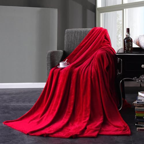 Hixingo Kuscheldecke Fleecedecke Wolldecke, Korallenroter Samt Mikrofaser Sofa Überwurfdecke Kuscheldecke Flauschig Sofadecke, Weich Sofaüberwurf Couchdecke Wohndecke (150x200cm,Rot) von Hixingo