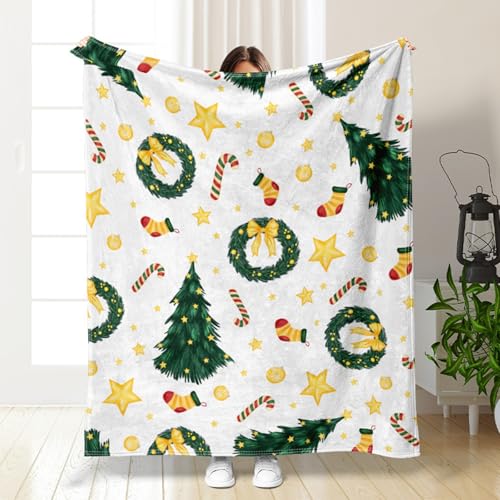 Hixingo Kuscheldecke Fleecedecke Wolldecke, Mikrofaser Sofa Überwurfdecke 3D Weihnachten-Grafikdruck Flauschig Sofadecke, Weich Sofaüberwurf Couchdecke Wohndecke (130x150cm,Weißgold) von Hixingo