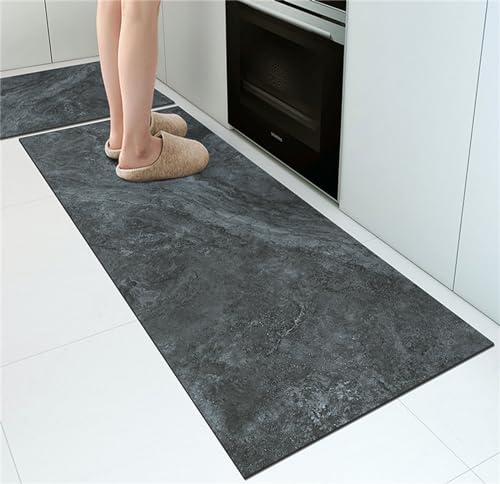 Hixingo Marmor Drucken Küche Teppich rutschfest, Kieselgur Küchenläufer Schnelltrocknend Küchenteppich Abwaschbar Teppich Läufer Modern Küchenmatte Schmutzfangmatte (Dunkelgrau,45x200cm) von Hixingo