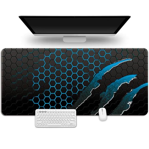 Hixingo Mauspad XXL/XL/L, Gaming Mauspad, Pfotenabdruck-Totem Mauspad mit Anti-Rutsch Gummiboden, Vernähte Kanten Mousepad, Mouse pad für Büro, Zuhause (900x400x3mm,Blau) von Hixingo