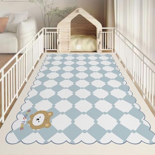 Hixingo Napfunterlage für Hunde und Katze, PVC Futtermatte für Haustierfutter Saugfähige Schnelltrocknend Hundenapf Unterlage rutschfeste Futterunterlage Katze Waschbar (Blau kariert,80 * 120cm) von Hixingo