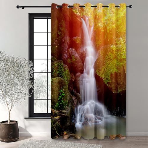 Hixingo Outdoor Vorhang mit Ösen 1 Stücke, Outdoorvorhänge Wasserdicht, Blickdicht Gardinen Sichtschutz Vorhänge, für Pavillon, Terrasse, Landschaftsabdrücke (Sonnenschein Wasserfälle,140x260cm) von Hixingo