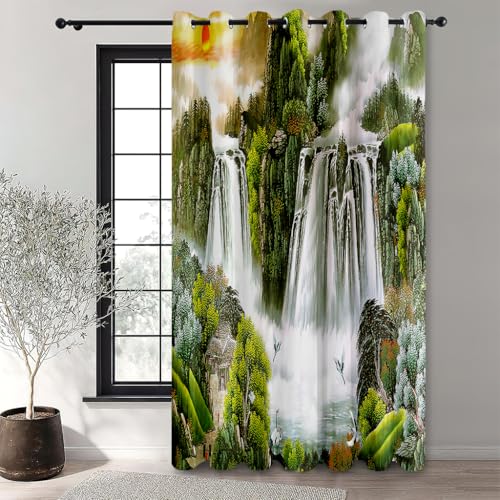 Hixingo Outdoor Vorhang mit Ösen 1 Stücke, Outdoorvorhänge Wasserdicht, Blickdicht Gardinen Sichtschutz Vorhänge, für Pavillon, Terrasse, Landschaftsabdrücke (Wasserfälle und Berge,132x213cm) von Hixingo
