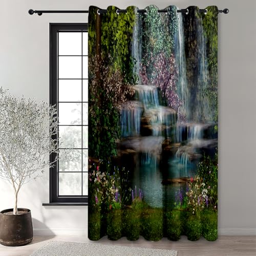 Hixingo Outdoor Vorhang mit Ösen 1 Stücke, Outdoorvorhänge Wasserdicht, Blickdicht Gardinen Sichtschutz Vorhänge, für Pavillon, Terrasse, Landschaftsabdrücke (Wasserfälle und Teiche,132x182cm) von Hixingo