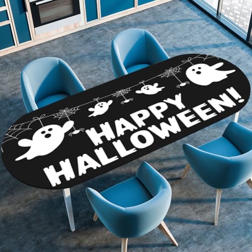Hixingo Ovale Wasserdicht Tischdecke, 3D-Halloween Tischdecke Abwaschbar, Arbeitsplatte Abdeckung mit Gummizug Rand für Küche, Esszimmer (Schwarz A,107x165cm) von Hixingo