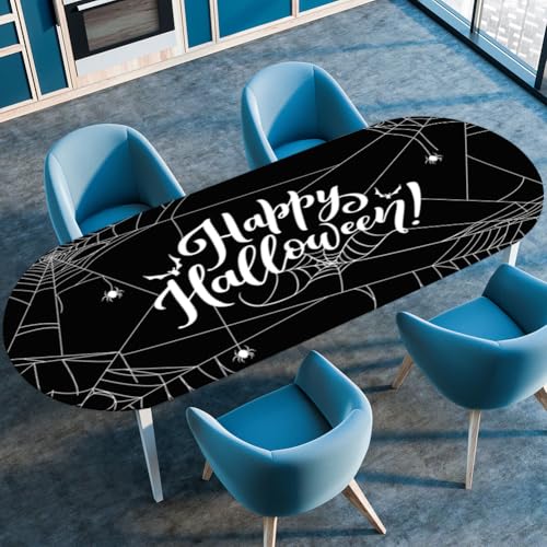 Hixingo Ovale Wasserdicht Tischdecke, 3D-Halloween Tischdecke Abwaschbar, Arbeitsplatte Abdeckung mit Gummizug Rand für Küche, Esszimmer (Schwarz B,107x152cm) von Hixingo