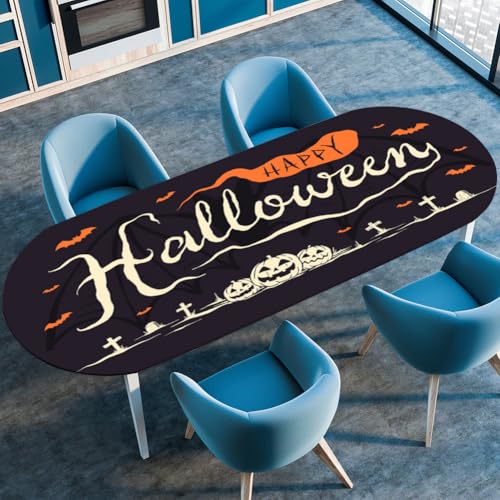 Hixingo Ovale Wasserdicht Tischdecke, 3D-Halloween Tischdecke Abwaschbar, Arbeitsplatte Abdeckung mit Gummizug Rand für Küche, Esszimmer (Schwarz C,122x183cm) von Hixingo