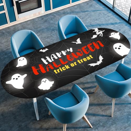 Hixingo Ovale Wasserdicht Tischdecke, 3D-Halloween Tischdecke Abwaschbar, Arbeitsplatte Abdeckung mit Gummizug Rand für Küche, Esszimmer (Schwarz D,132x178cm) von Hixingo